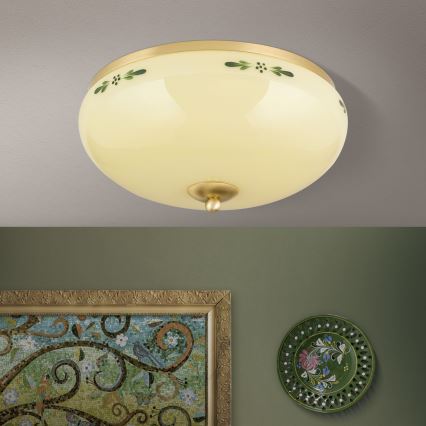 Lubinis šviestuvas LANDHAUS 3xE27/60W/230V skersmuo 35 cm žalvaris/smėlinė/žalia