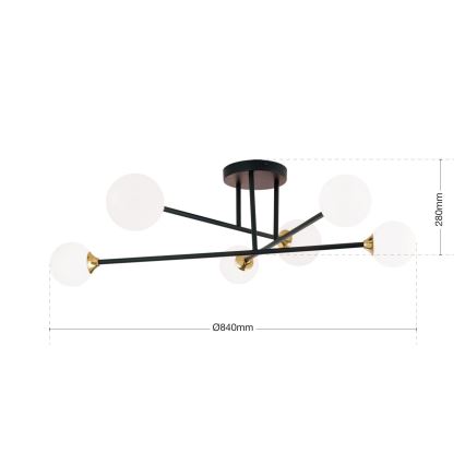 Tvirtinamas sietynas SNOWWHITE 6xG9/20W/230V diametras 84 cm juoda/auksas