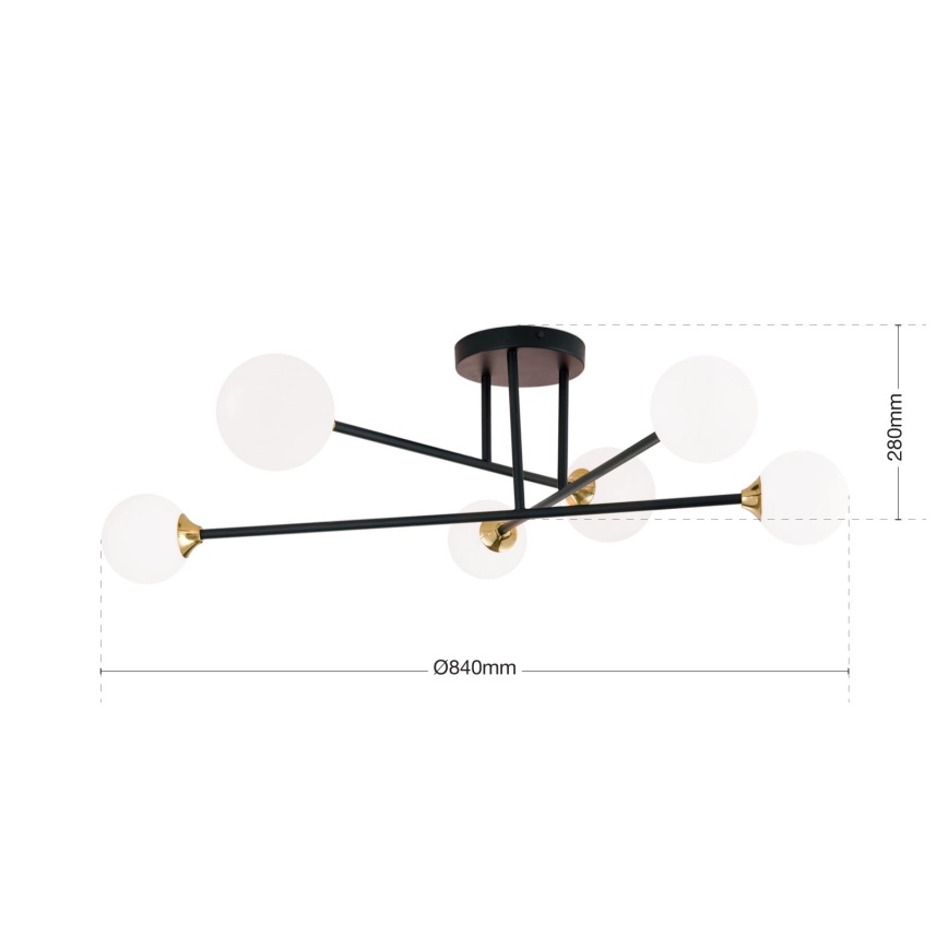 Tvirtinamas sietynas SNOWWHITE 6xG9/20W/230V diametras 84 cm juoda/auksas
