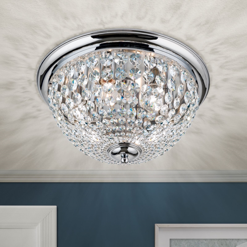 Krištolinis lubinis šviestuvas PLAFOND 6xE27/40W/230V diametras 47 cm blizgus chromas