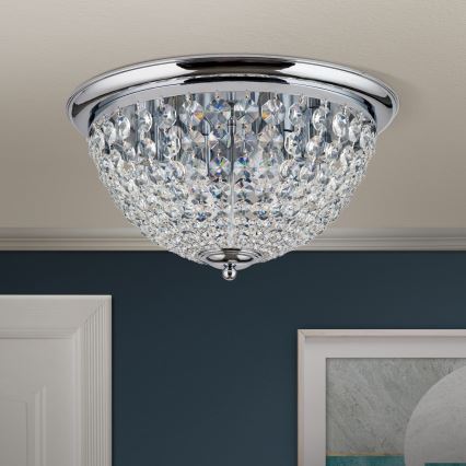 Krištolinis lubinis šviestuvas PLAFOND 6xE27/40W/230V diametras 47 cm blizgus chromas