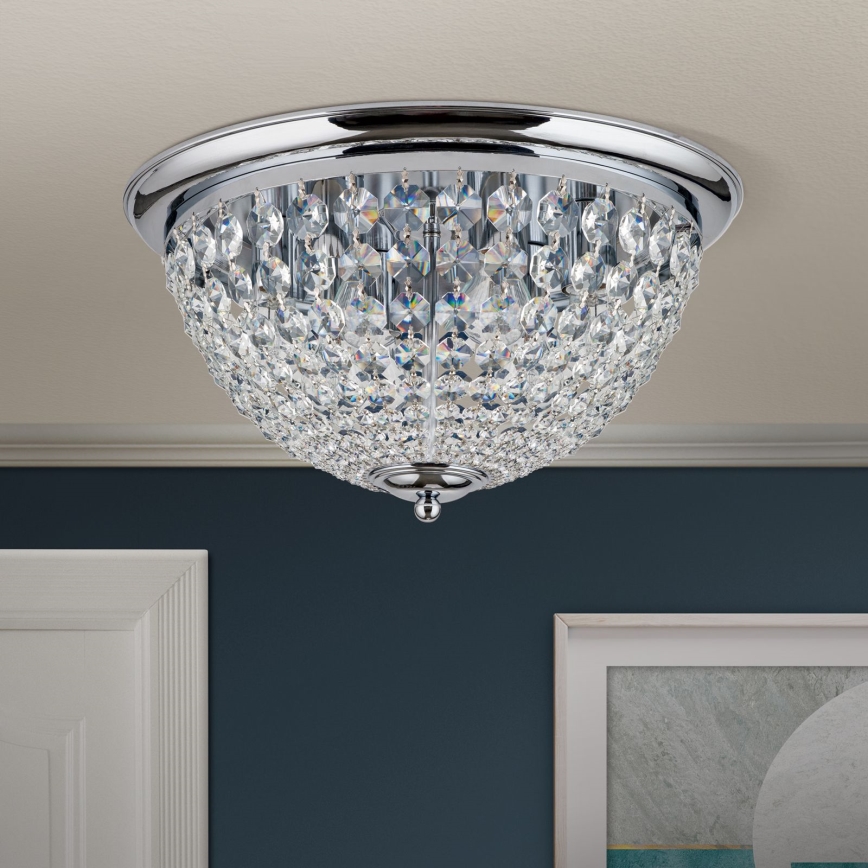 Krištolinis lubinis šviestuvas PLAFOND 6xE27/40W/230V diametras 47 cm blizgus chromas