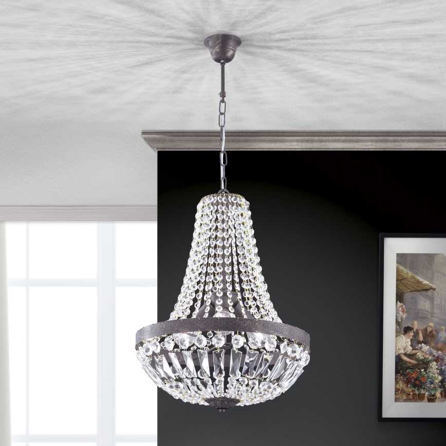 Krištolinis sietynas ant grandinės ARILA 3xE27/60W/230V diametras 40 cm ruda/patina