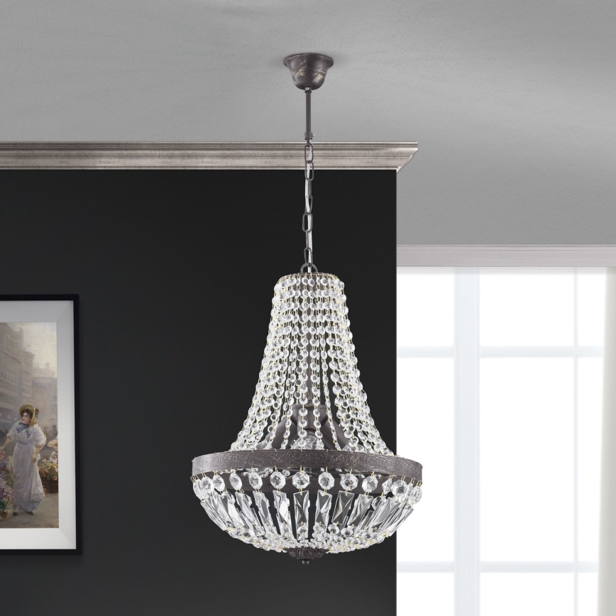 Krištolinis sietynas ant grandinės ARILA 3xE27/60W/230V diametras 40 cm ruda/patina