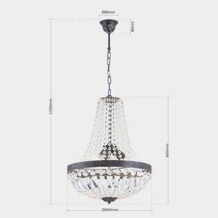 Krištolinis sietynas ant grandinės ARILA 3xE27/60W/230V diametras 40 cm ruda/patina