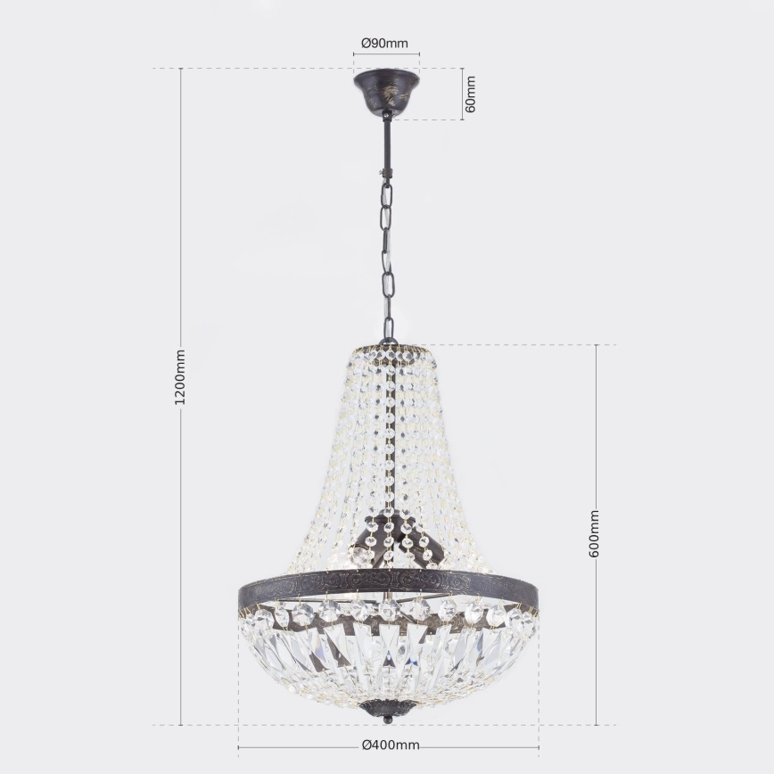 Krištolinis sietynas ant grandinės ARILA 3xE27/60W/230V diametras 40 cm ruda/patina