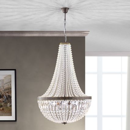 Krištolinis sietynas ant grandinės ARILA 6xE27/60W/230V diametras 60 cm ruda/patina