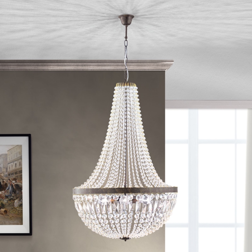 Krištolinis sietynas ant grandinės ARILA 6xE27/60W/230V diametras 60 cm ruda/patina