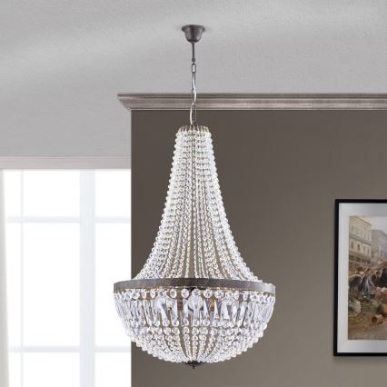 Krištolinis sietynas ant grandinės ARILA 6xE27/60W/230V diametras 60 cm ruda/patina