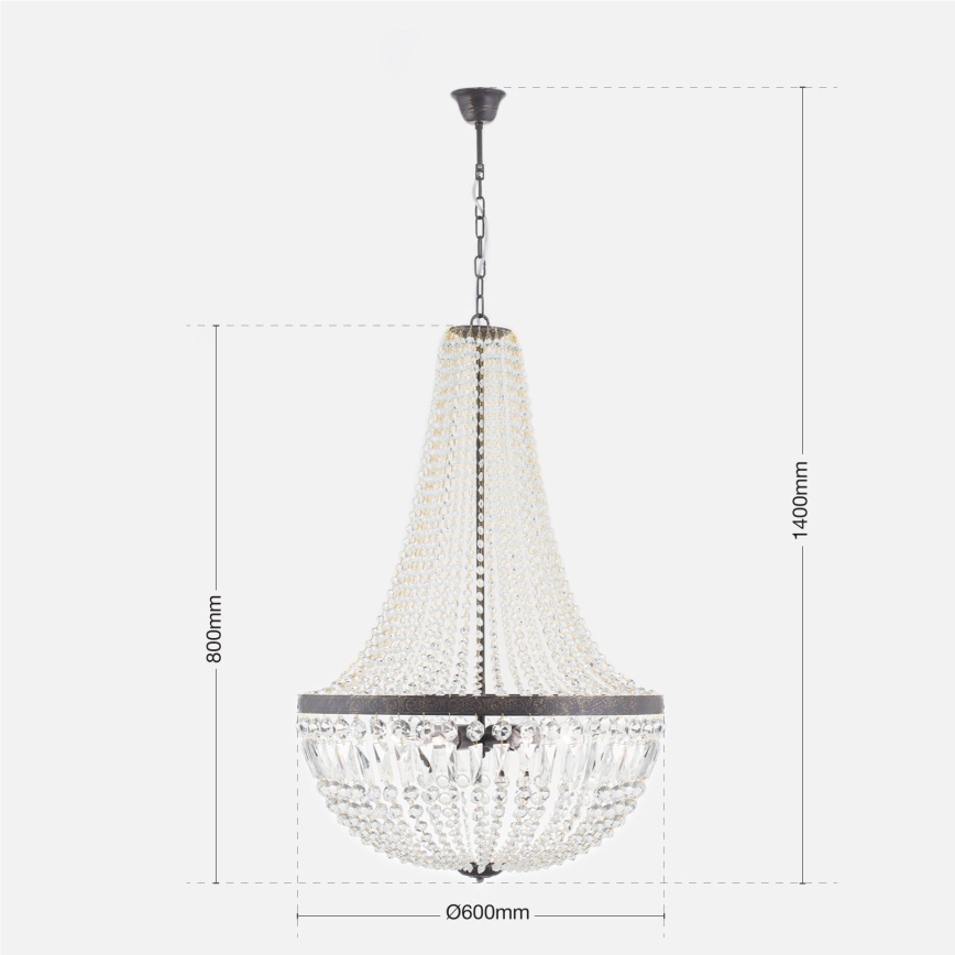 Krištolinis sietynas ant grandinės ARILA 6xE27/60W/230V diametras 60 cm ruda/patina