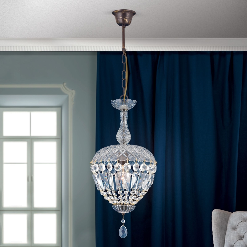 Krištolinis sietynas ant grandinės ARILA 1xE27/60W/230V diametras 25 cm ruda/patina
