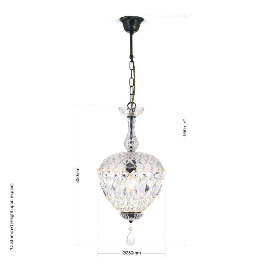 Krištolinis sietynas ant grandinės ARILA 1xE27/60W/230V diametras 25 cm ruda/patina