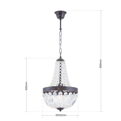 Krištolinis sietynas ant grandinės ARILA 1xE27/60W/230V diametras 25,5 cm ruda/patina