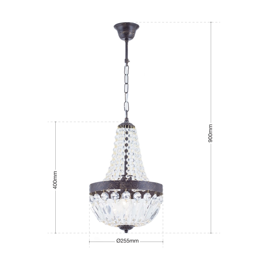 Krištolinis sietynas ant grandinės ARILA 1xE27/60W/230V diametras 25,5 cm ruda/patina