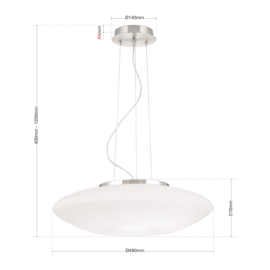 Pakabinamas sietynas BLANC 2xE27/60W/230V diametras 49 cm matinis chromas