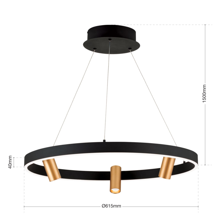LED Reguliuojamas pakabinamas sietynas BERLIN LED/50W/230V juoda/auksas