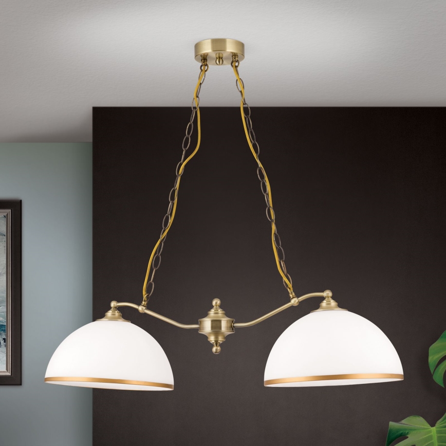 Sietynas, kabinamas ant grandinės OLD LAMP 2xE27/40W/230V balta/žalvaris