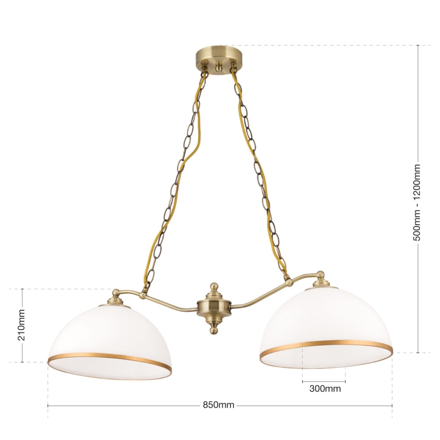 Sietynas, kabinamas ant grandinės OLD LAMP 2xE27/40W/230V balta/žalvaris