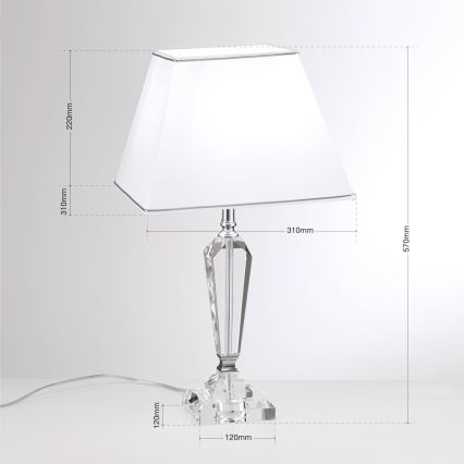 Krištolinis stalinis šviestuvas VERONIQUE 1xE27/60W/230V balta/permatoma