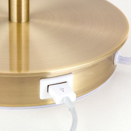 Stalinis šviestuvas su USB prievadu LUDWIG 1xE27/40W/230V 50 cm balta/auksas