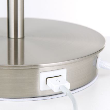 Stalinis šviestuvas su USB prievadu LUDWIG 1xE27/40W/230V 50 cm balta/matinis chromas