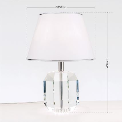 Krištolinis stalinis šviestuvas ALEXIS 1xE27/60W/230V balta/blizgus chromas/permatoma