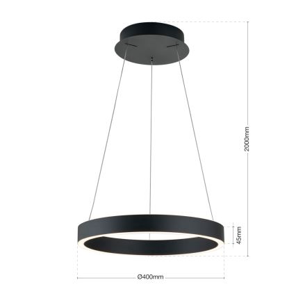 dimeriuojamas LED pakabinamas šviestuvas ant laido KOLK LED/40W/230V 2700/3000/4000K skers. 40 cm juodas