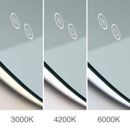 LED vonios kambario sieninis šildomas veidrodis su apšvietimu FOCUS LED/27W/230V 3000/4200/6000K, skersmuo 80 cm, IP44