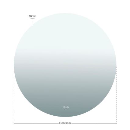 LED vonios kambario sieninis šildomas veidrodis su apšvietimu FOCUS LED/27W/230V 3000/4200/6000K, skersmuo 80 cm, IP44