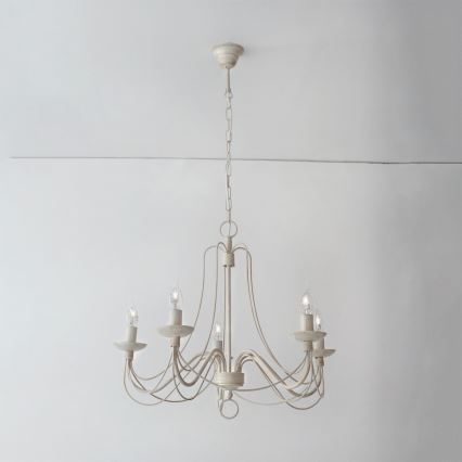 Sietynas, kabinamas ant grandinės VELA 5xE14/40W/230V diametras 60 cm balta/auksas/patina