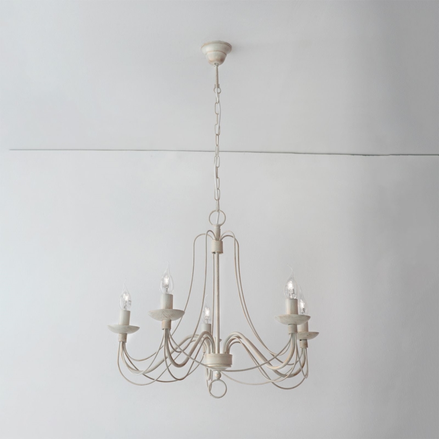Sietynas, kabinamas ant grandinės VELA 5xE14/40W/230V diametras 60 cm balta/auksas/patina