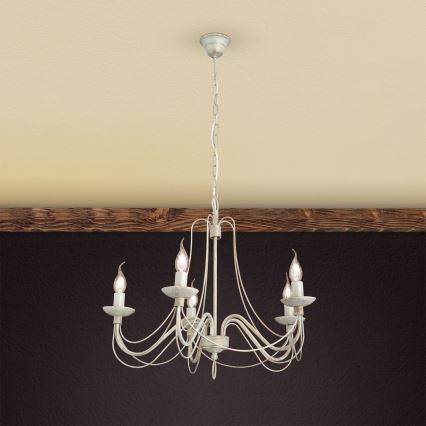 Sietynas, kabinamas ant grandinės VELA 5xE14/40W/230V diametras 60 cm balta/auksas/patina