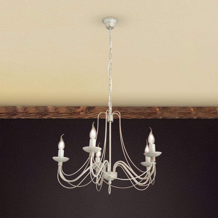 Sietynas, kabinamas ant grandinės VELA 5xE14/40W/230V diametras 60 cm balta/auksas/patina