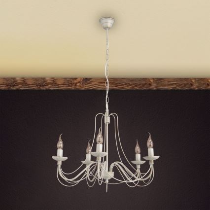 Sietynas, kabinamas ant grandinės VELA 5xE14/40W/230V diametras 60 cm balta/auksas/patina
