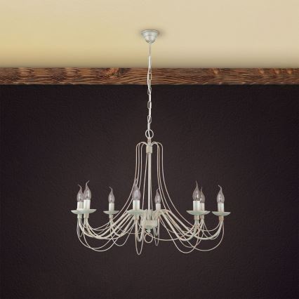 Sietynas, kabinamas ant grandinės VELA 8xE14/40W/230V diametras 80 cm balta/auksas/patina
