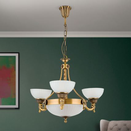 Sietynas, kabinamas ant grandinės ROCCA 6xE27/60W/230V diametras 64 cm bronza/balta