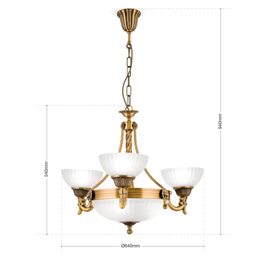 Sietynas, kabinamas ant grandinės ROCCA 6xE27/60W/230V diametras 64 cm bronza/balta