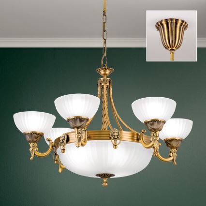 Sietynas, kabinamas ant grandinės ROCCA 9xE27/60W/230V diametras 75 cm bronza/balta
