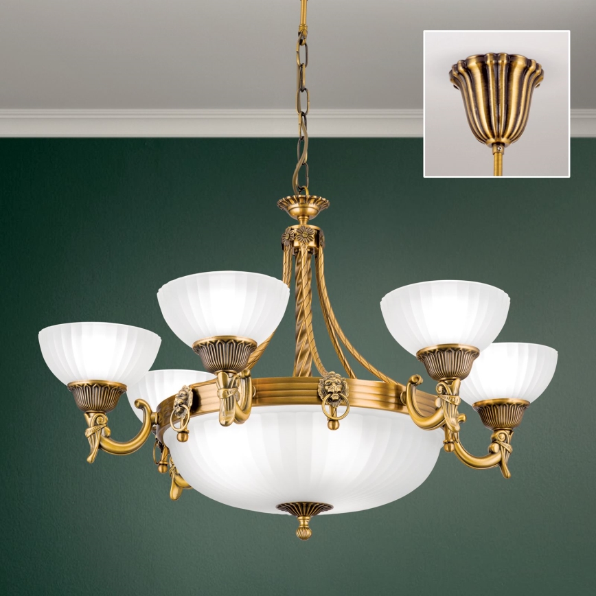 Sietynas, kabinamas ant grandinės ROCCA 9xE27/60W/230V diametras 75 cm bronza/balta