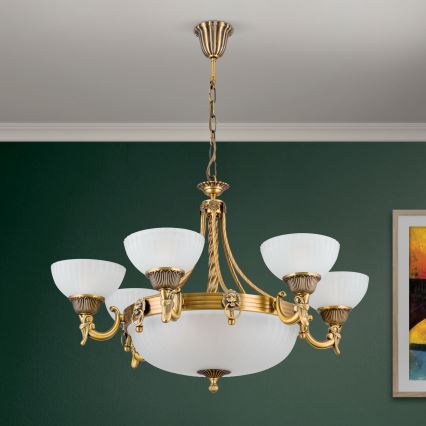 Sietynas, kabinamas ant grandinės ROCCA 9xE27/60W/230V diametras 75 cm bronza/balta
