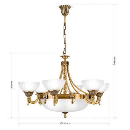 Sietynas, kabinamas ant grandinės ROCCA 9xE27/60W/230V diametras 75 cm bronza/balta