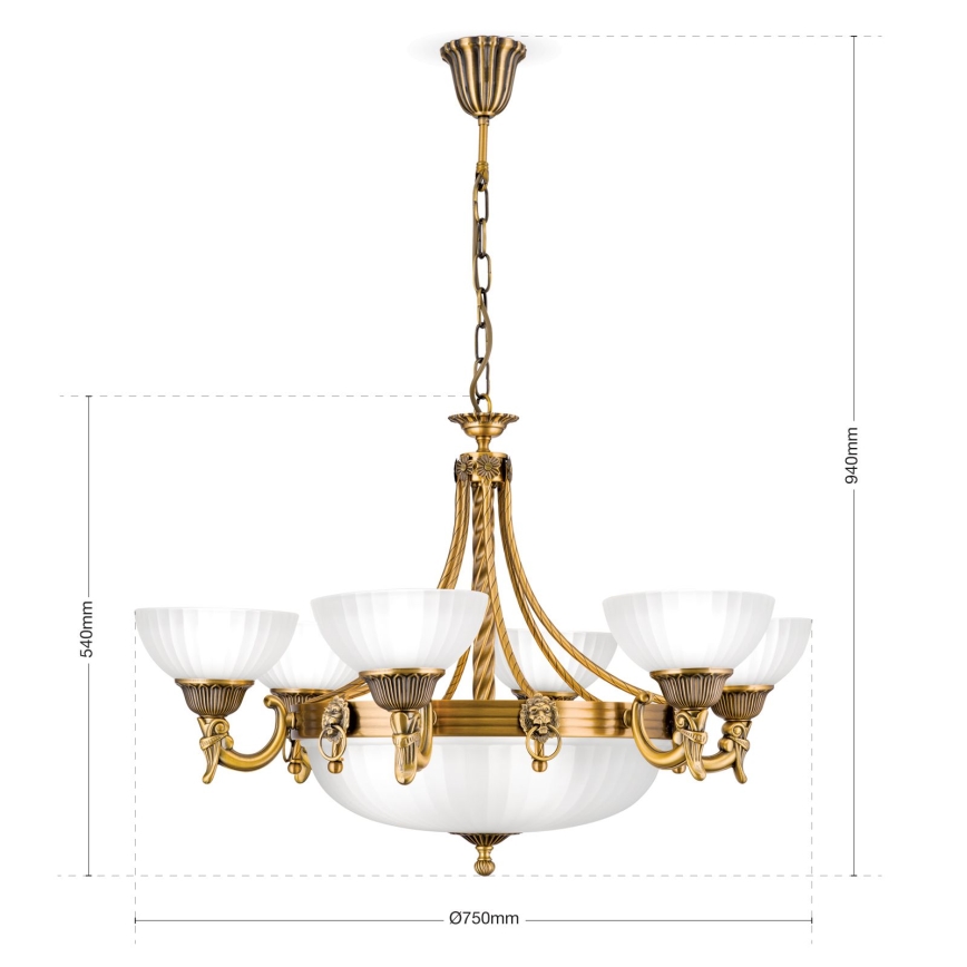 Sietynas, kabinamas ant grandinės ROCCA 9xE27/60W/230V diametras 75 cm bronza/balta