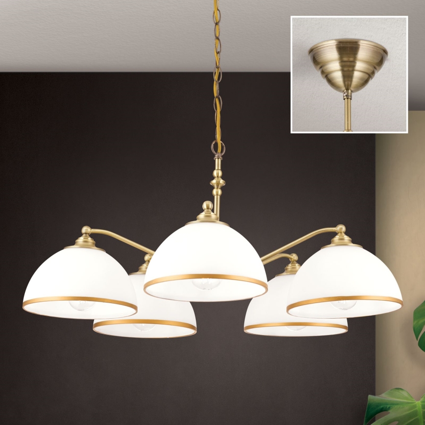 Sietynas, kabinamas ant grandinės OLD LAMP 5xE27/40W/230V diametras 75 cm balta/žalvaris