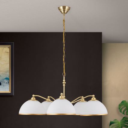 Sietynas, kabinamas ant grandinės OLD LAMP 5xE27/40W/230V diametras 75 cm balta/žalvaris