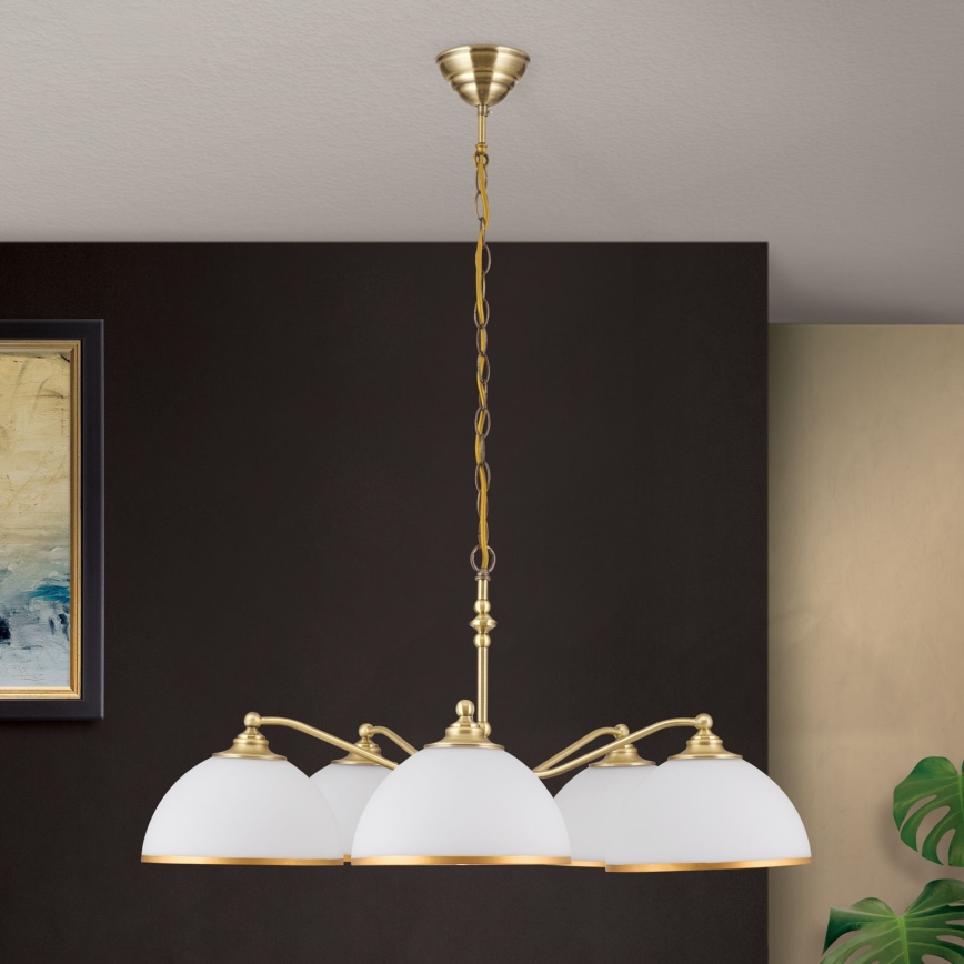 Sietynas, kabinamas ant grandinės OLD LAMP 5xE27/40W/230V diametras 75 cm balta/žalvaris
