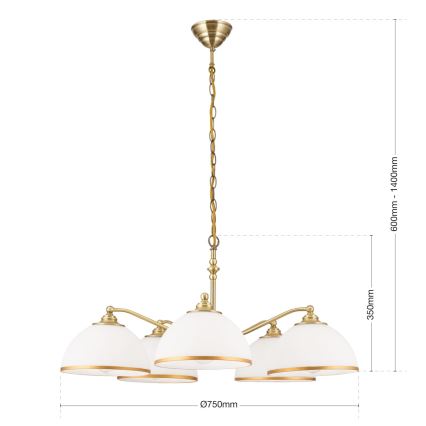 Sietynas, kabinamas ant grandinės OLD LAMP 5xE27/40W/230V diametras 75 cm balta/žalvaris