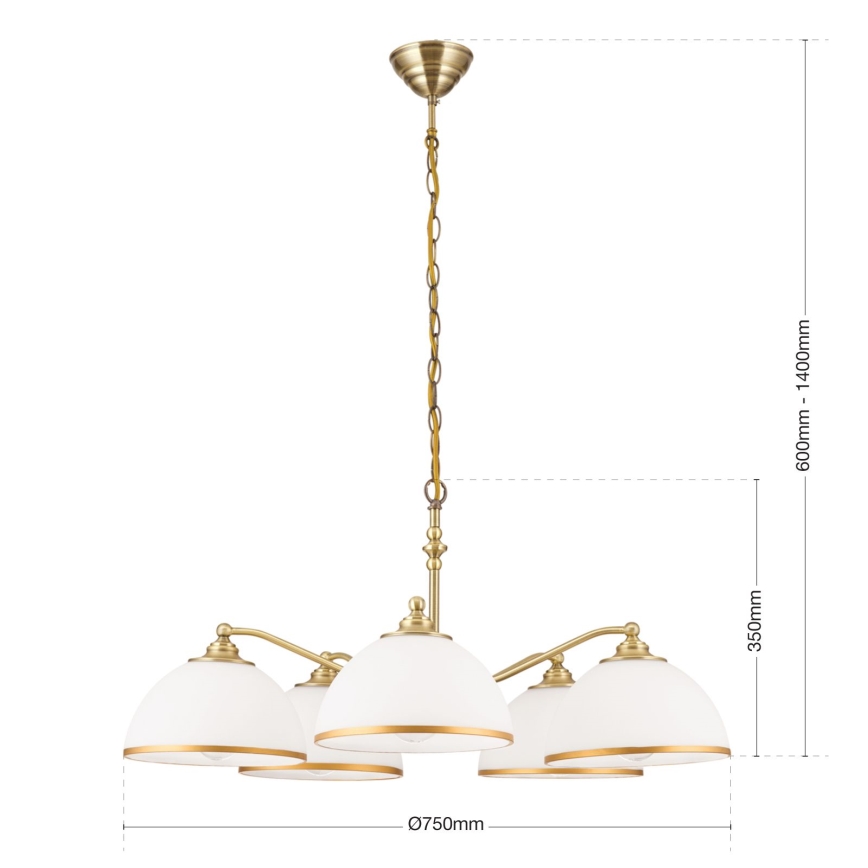 Sietynas, kabinamas ant grandinės OLD LAMP 5xE27/40W/230V diametras 75 cm balta/žalvaris