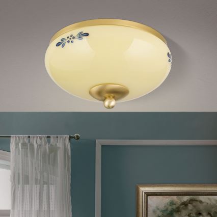 Lubinis šviestuvas LANDHAUS 1xE27/60W/230V, skersmuo 21 cm, žalvarinis/smėlinis/mėlynas