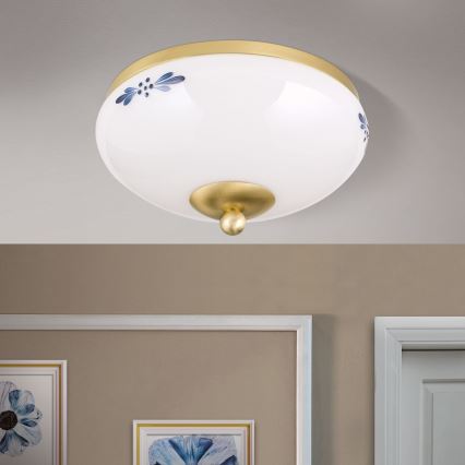 Lubinis šviestuvas LANDHAUS 1xE27/60W/230V Ø 21 cm žalvaris/balta/mėlyna