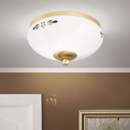 Lubinis šviestuvas LANDHAUS 1xE27/60W/230V Ø 21 cm žalvaris/balta/žalia